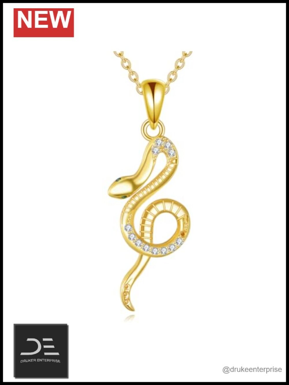 925 Sterling Silver Snake Pendant Necklace Adjustable Chain Women